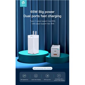 Caricabatterie USB GaN Tech 65 Watt doppia uscita PD+QC4