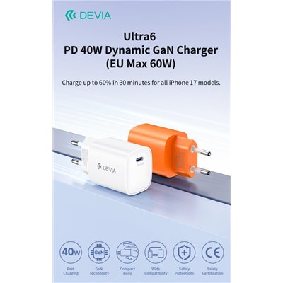 Caricabatterie dinamico GaN Ultra6 PD da 40 W (max 60 W) Bianco