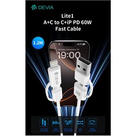 Cavo di Ricarica PD 60W USB-A + USB-C a USB-C + Lightning (1,2 m)