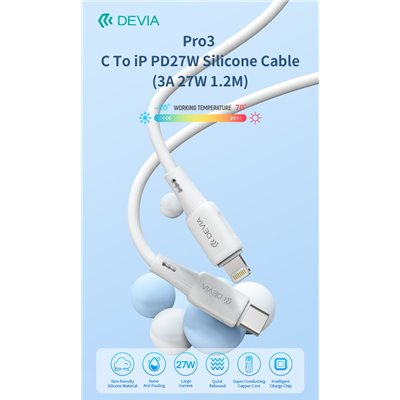 Cavo in silicone Pro3 da Tipo C a Lightning PD27W 3A 37W 1,2M Bianco