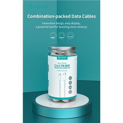 Set Cavi in Barattolo USB-C a USB-C PD 60W Intrecciati Fast Charge (30 pezzi, 1 m, 3A)