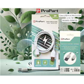 Cavo Carica e Dati Micro Usb 2.1 A. Lunghezza 1 metro Bianco