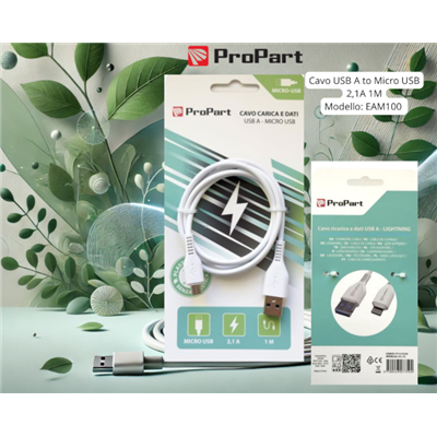 Cavo Carica e Dati Micro Usb 2.1 A. Lunghezza 1 metro Bianco