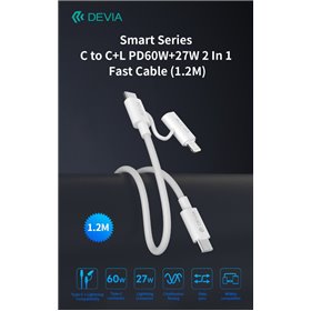 Cavo carica rapida da C a C + Lightning  PD 60W 3A 1,2 Metri Nero