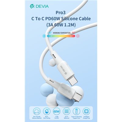 Cavo in silicone Pro3 da Tipo C a C PD60W 3A 60W 1,2M Bianco