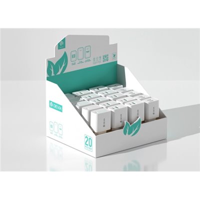 Espositore caricabatterie da Banco 20 pezzi 5pz USB A+A - 5pz Tipo-C - 10pz C+A