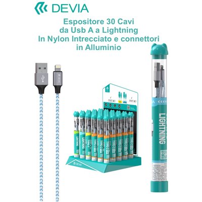 Espositore 30 cavi da Usb A a Lightning in corda intrecciata