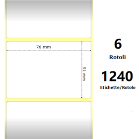 White 76x51mm,1240 Et/Rotolo Z-4000D, 3x2x1 Core, 6 Rolls
