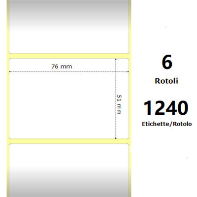White 76x51mm,1240 Et/Rotolo Z-4000D, 3x2x1 Core, 6 Rolls