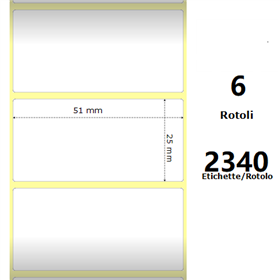 White 51x25mm, 2340 Et/Rotolo Z-2000D 2x1x1 Core, 6 Rolls