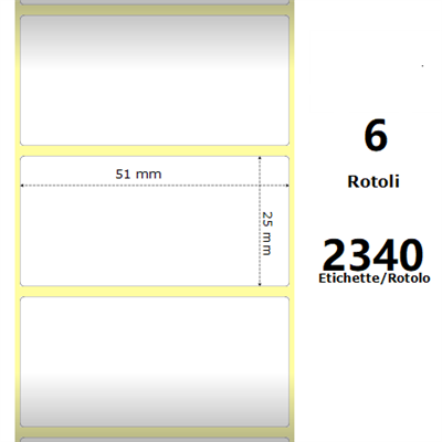 White 51x25mm, 2340 Et/Rotolo Z-2000D 2x1x1 Core, 6 Rolls