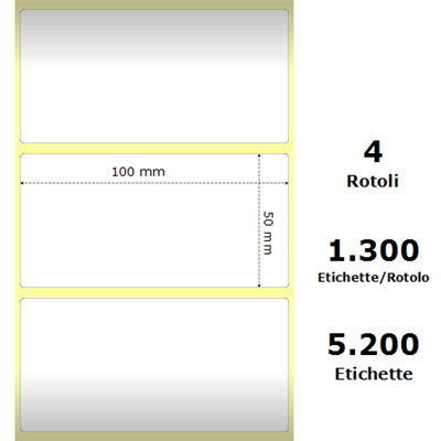 White 100x50mm,1300 Et/Rotolo Z-2000D,3.9x2x1 Core,circonferenza 108mm
