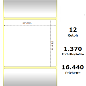 White 57x51mm,1370 Et/Rotolo Z-2000D, 2.2x2x1 Core,circonferenza 111mm 12 Rolls