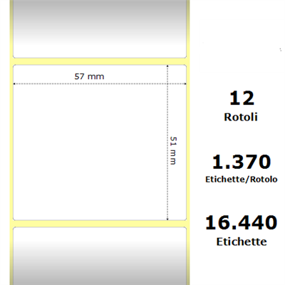 White 57x51mm,1370 Et/Rotolo Z-2000D, 2.2x2x1 Core,circonferenza 111mm 12 Rolls