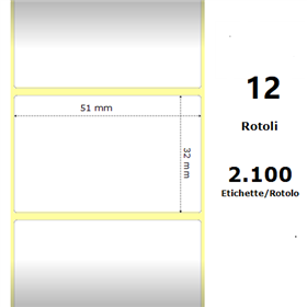 White 51x32mm,2100 Et/Rotolo Z-1000D, 2x1.3x1 Core,circonferenza 111mm