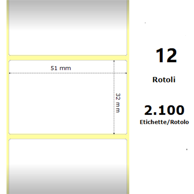 White 51x32mm,2100 Et/Rotolo Z-1000D, 2x1.3x1 Core,circonferenza 111mm