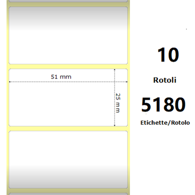 White 51x25mm, 5180 Et/Rotolo Z-2000D, 2x1x3 Core,circonferenza 170mm