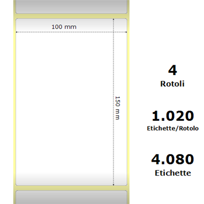 White 100x150mm,1020 Et/Rotolo Z-1000D,3.9x5.9x3 Core,circonferenza 177mm