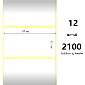 White 57x32mm, 2100Et/Rotolo Z-2000D 2.25x1.25x1Core,circonferenza 111mm
