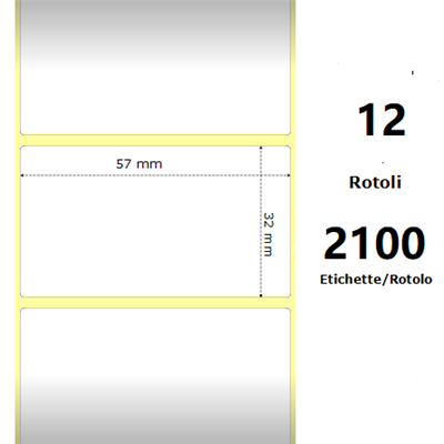 White 57x32mm, 2100Et/Rotolo Z-2000D 2.25x1.25x1Core,circonferenza 111mm