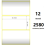 White 51x25mm, 2580 Et/Rotolo Z-2000D, 2x1x1 Core, 12 Rolls