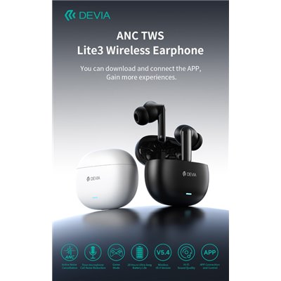 Auricolari wireless ANC TWS Lite3 Bluetooth 5.4 Bianchi