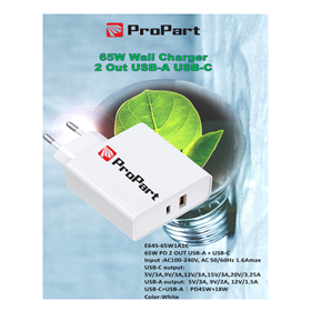 Carica Batterie 65W 2 Output USB-A + USB-C