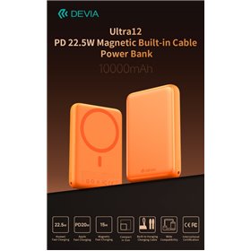 Power Bank Ultra12 10000mAh PD 22.5W Magnetico con Cavo Tipo-C Integrato Arancione