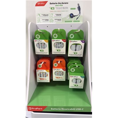 Espositore 6 ganci per batterie ricaricabili al Litio con presa Tipo-C
