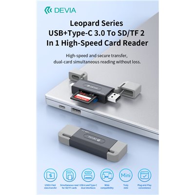 Lettore di schede SD/TF 2 in 1 ad alta velocitÃ  USB+TypeC 3.0 5Gpbs serie Leopar