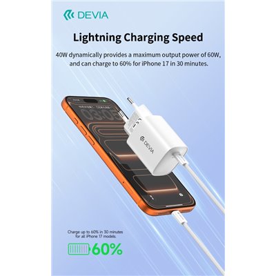 Ultra6 GaN Fast Charger PD 40W / EU 60W â€“ Con Cavo incluso USB-C Ricarica Rapida Bianco