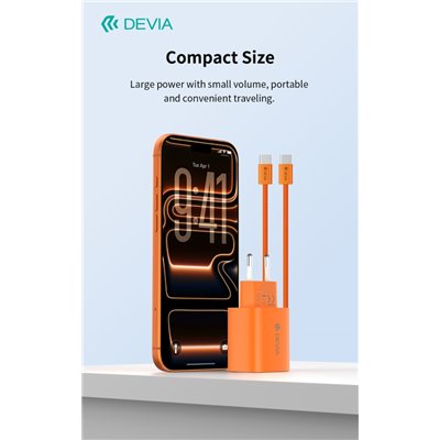 Ultra6 GaN Fast Charger PD 40W / EU 60W â€“ Con Cavo incluso USB-C Ricarica Rapida Arancio