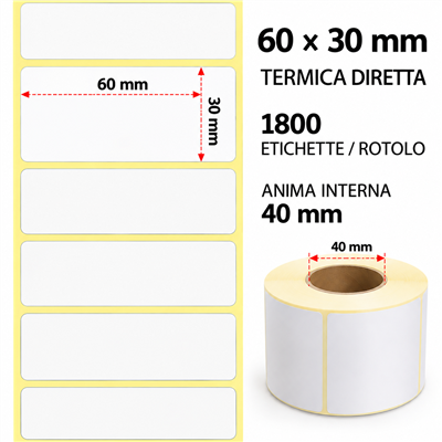 Termica diretta Etichette permanente per ZEBRA 60mm*30mm 1800pz