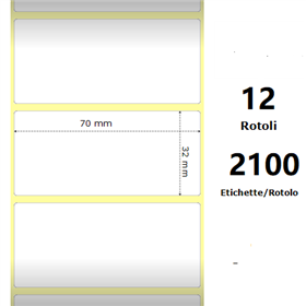 White 70x32mm,2100 Et/Rotolo Z-1000D,2.8x1.3x1Core ,12 Rolls