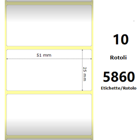White 51x25mm,5860 Et/Rotolo Z-1000D, 2x1x3 Core ,10 Rolls