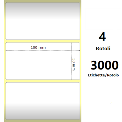 White 100x50mm,3000 Et/Rotolo Z-1000D, 3.9x2x3 Core, 4 Rolls