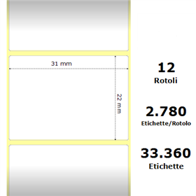 White 31x22mm,2780 Et/Rotolo Z-2000D,1.2x0.9x1Core, 12 Rolls