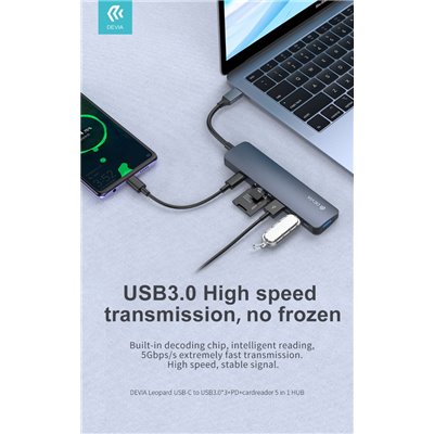Adattatori & Varie HUB 5 in 1 da Tipo-C a Lettore card Usb 3 e carica PD