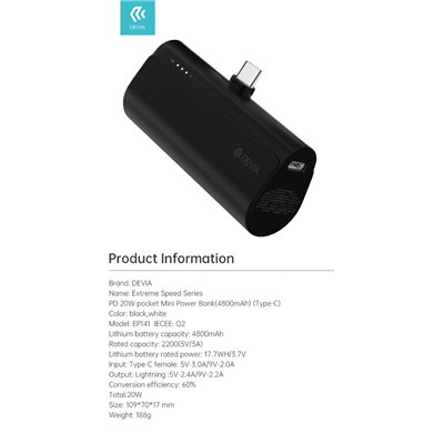 Power Bank Mini Power Bank 20W 5000mah con attacco diretto Tipo-C