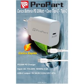 Carica Batterie Carica batteria Rapido PD 20W Con Cavo da Tipo-C a Tipo-C 3A