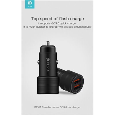Carica Batterie Carica da Auto Super veloce QC3 30W. 2 Uscite 2.4A. Nero