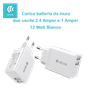 Carica Batterie Carica Batterie 2 Uscite 2.4 Amper e 1 Amper 12 Watt Bianco