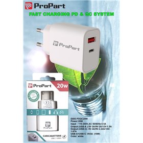 Carica Batterie Caricabatteria 20 Watt PDQC USB-C + A Modello E693-PDQC20W