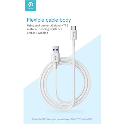 Cavi ConnettivitÃ  Cavo Carica rapida Type-C 5A Lunghezza 1,5 mt Bianco USB 3