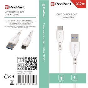 Cavi ConnettivitÃ  Cavo Carica e Dati Tipo-C 2.4 A. Lunghezza 2 metri Bianco