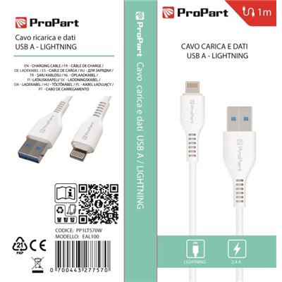 Cavi ConnettivitÃ  Cavo Lightning Apple 5V 2.4A 1mt Carica e dati Bianco