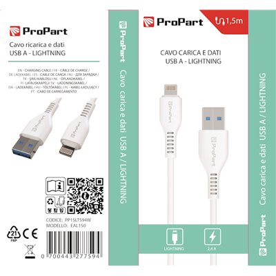 Cavi ConnettivitÃ  Cavo Lightning Apple 5V 2.4A 1.5mt Carica e dati Bianco