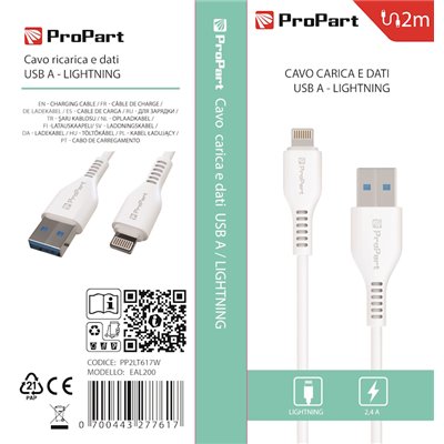 Cavi ConnettivitÃ  Cavo Lightning Apple 5V 2.4A 2mt Carica e dati Bianco