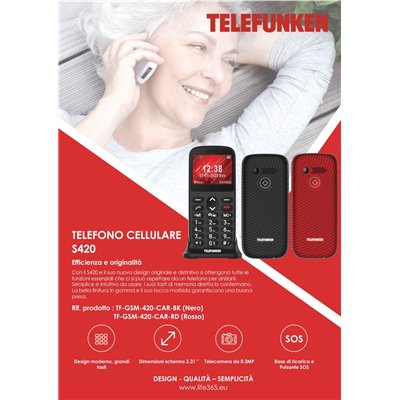 Cellulari per anziani Telefono Cellulare Telefunken S420 con LCD 2.31 Rosso