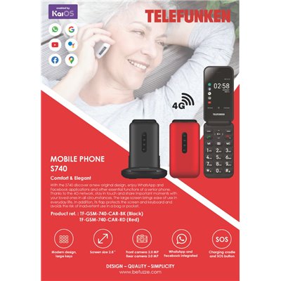 Cellulari per anziani Cellulare Telefunken S740 senior 4G GPS Nero a conchiglia